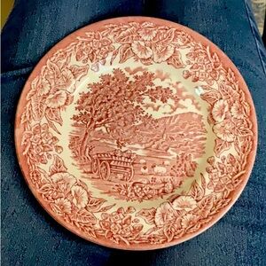2-English Ironstone Tableware (EIT) Red Country Scene Plate Vintage England